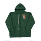 Dark green zip hooded sweatshirt with cream drawstrings and a tiger embroidery on a white background