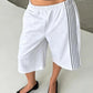 White wide-leg cropped pants with gray side stripes, White option, size M