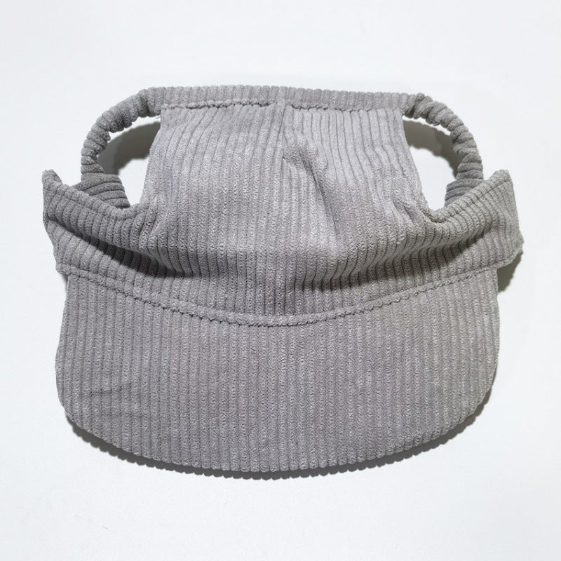 Corduroy pet baseball cap with two ear openings and a front brim