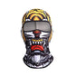 Orange Tiger print full-face balaclava with a red mouth and fangs, summer style, on white