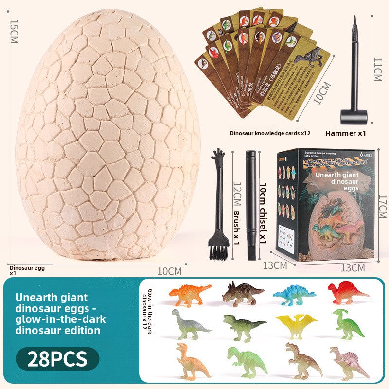 Plaster dinosaur egg dig out kit with a hammer, chisel and brush
