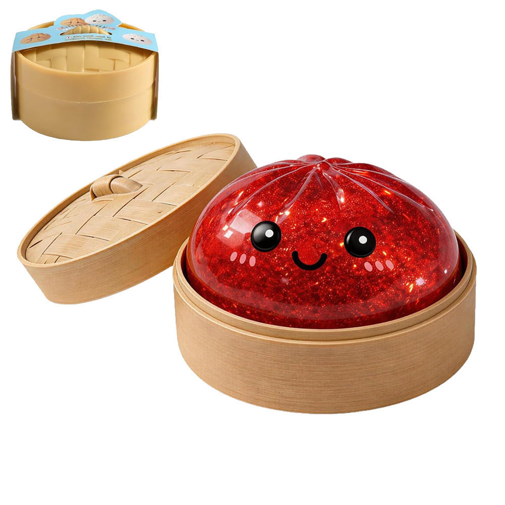 Close up of the smiling face on a steamed bun slow rebound squishy toy