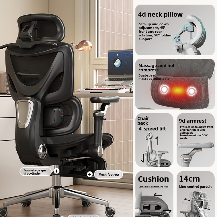 High back mesh chair with the headrest folded down flat against the top of the backrest