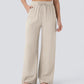 Front view of wide-leg linen yoga pants with elastic drawstring waist