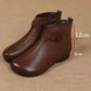 Brown soft leather ankle boots with 12 cm and 2 cm measure marks, plush lining, size 41