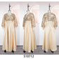 Sequin mesh bodice maxi dress with lantern sleeves and a wide satin skirt, worn view