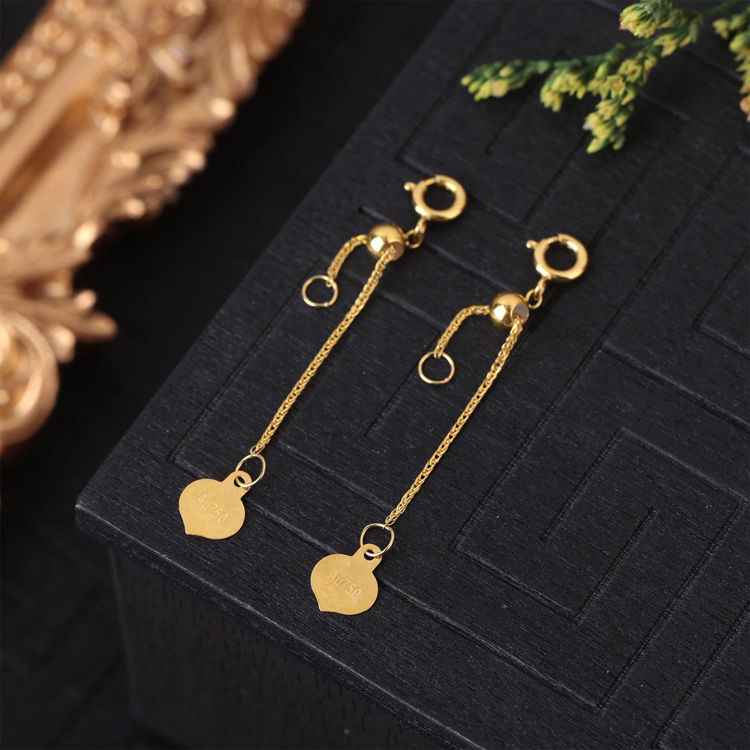 18K gold heart necklace worn to show how the pendant sits on the chest