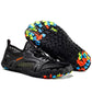 Five finger water sports shoe shown from the side with a bungee toggle lace