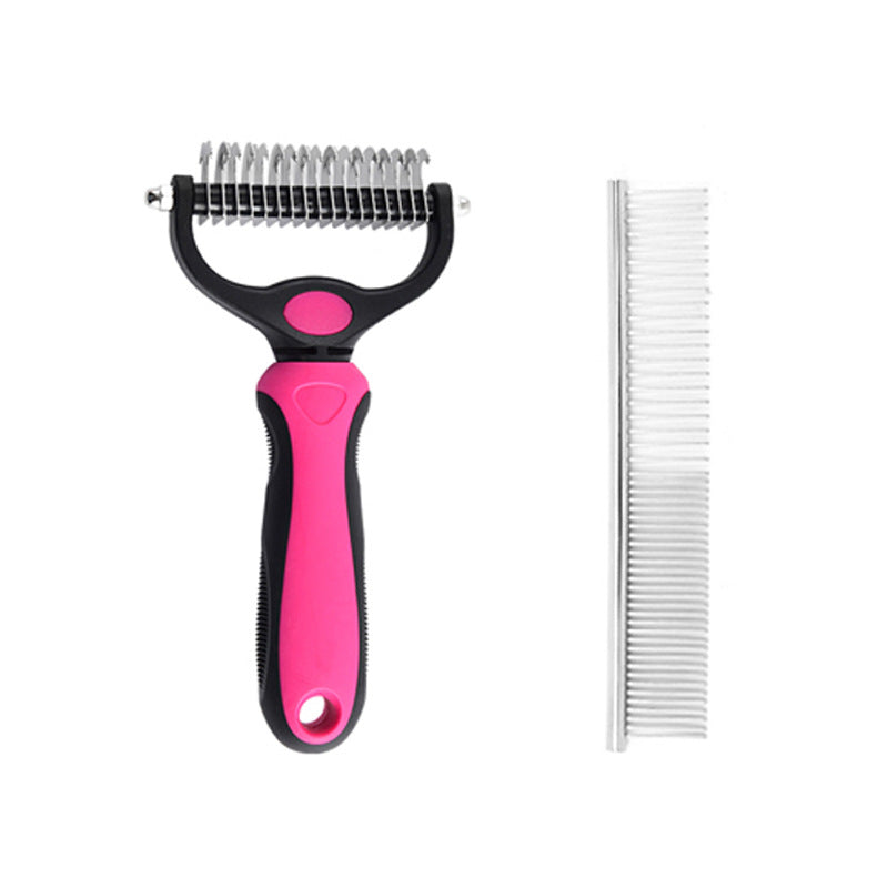 Boxed 2-in-1 pet grooming comb with the packaging showing a cat and a dog