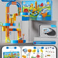 One hundred fifty nine piece magnetic track set built tall with box, railcar and accessory parts
