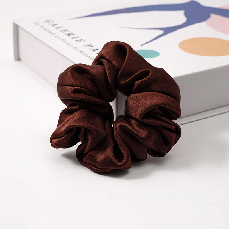 Yellow satin scrunchie with white polka dots