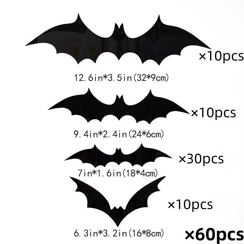 Close view of a folded black 3D bat sticker standing off the wall