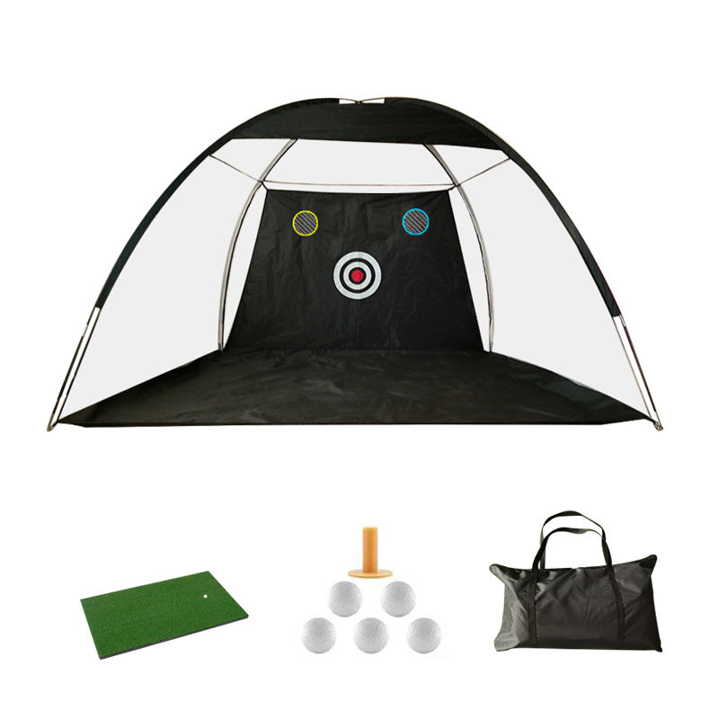 Indoor golf practice net strike net | styled flat lay overhead shot