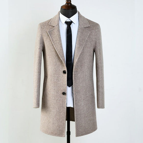 Men's Herringbone Wool Blend Trench Coat