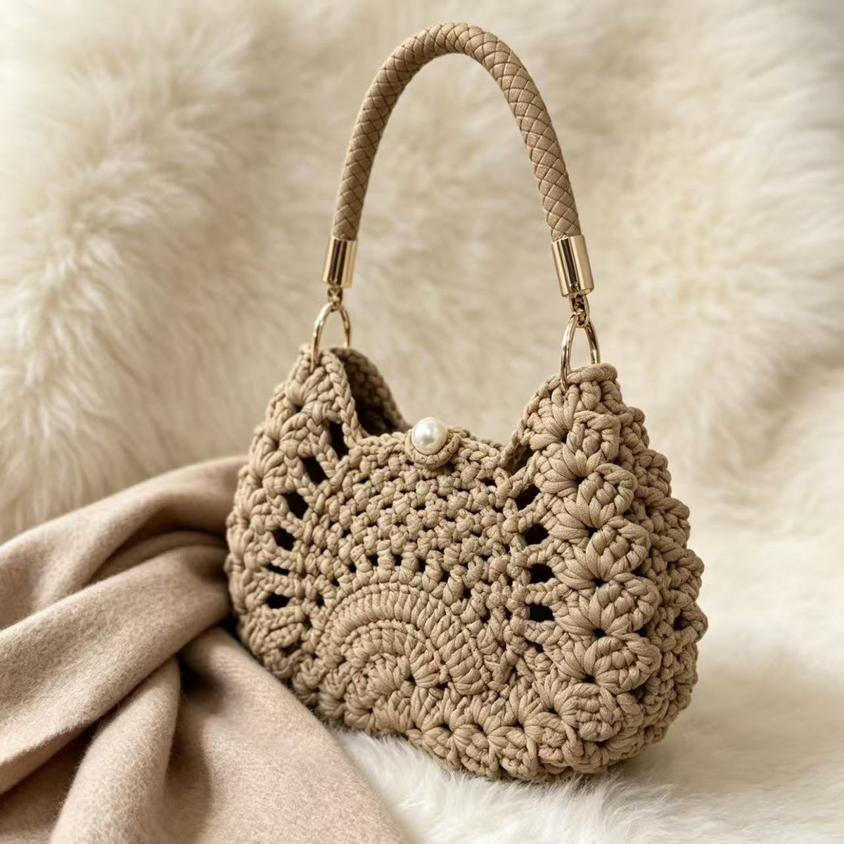 Handwoven Wool Fish Pattern Shoulder Bag