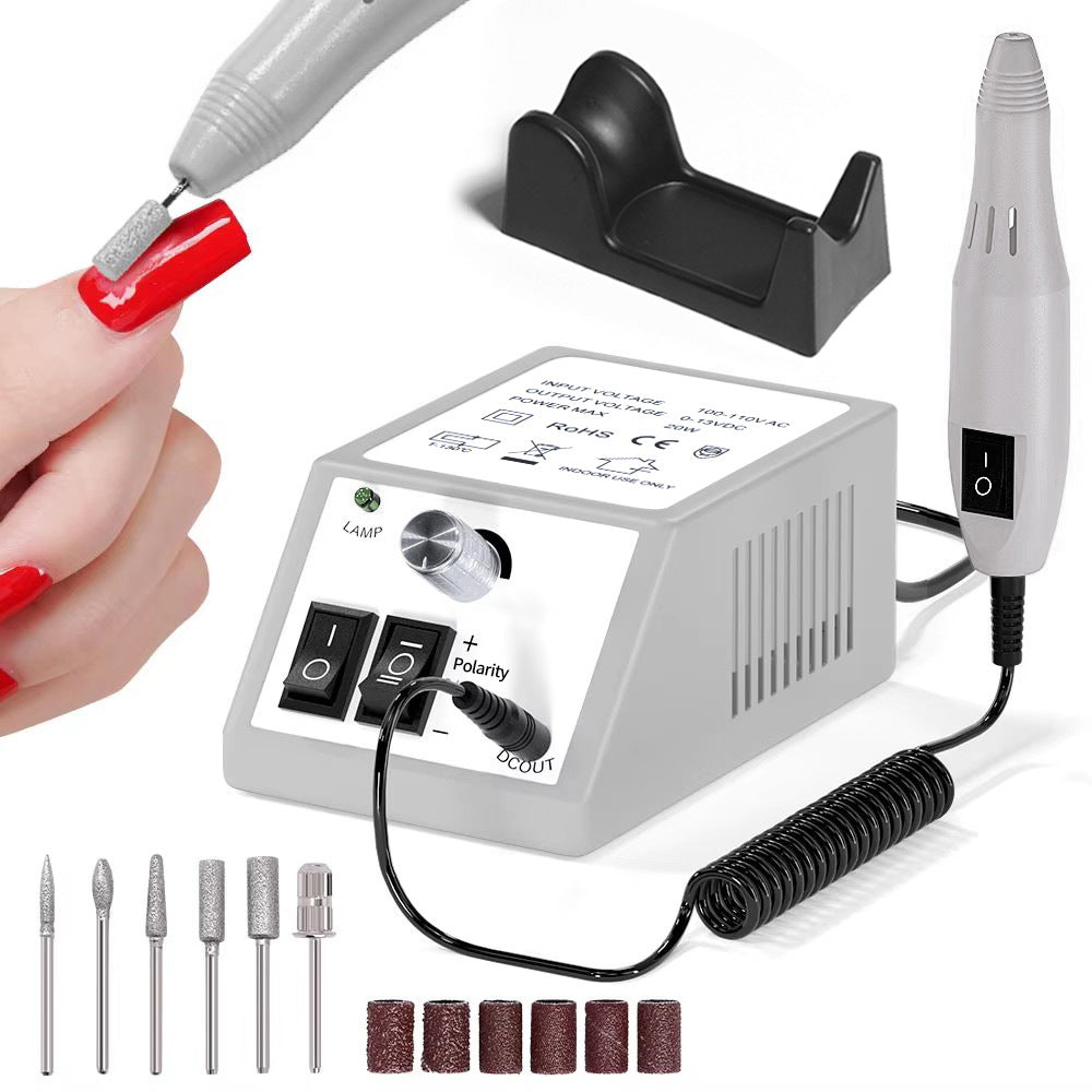 Desktop nail drill power box with a speed dial and a forward reverse switch