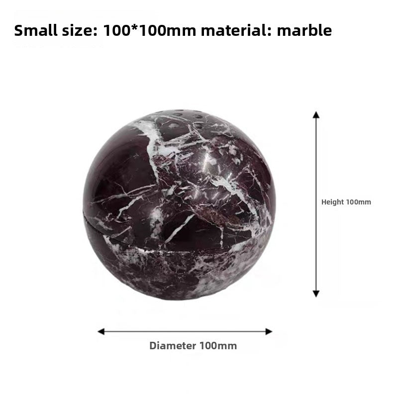 Burgundy veined marble burner sphere, small size 100 by 100 mm, with white veining and crown holes