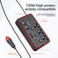 Car power inverter with labeled lighter sockets, switches, voltage display, USB ports and power plug on white