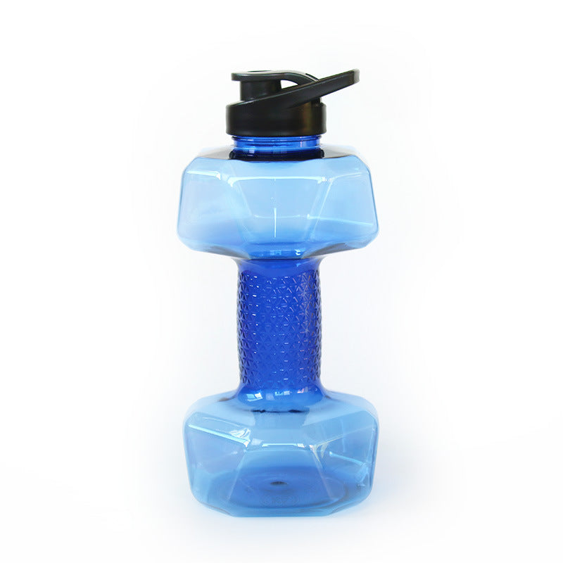 Dumbbell water bottle being curled in one hand during a light warm up movement