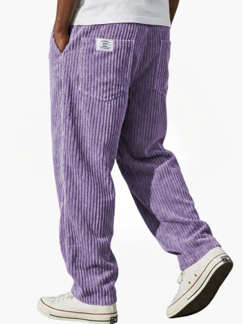 Full length front view of the wide wale corduroy trousers in a solid color