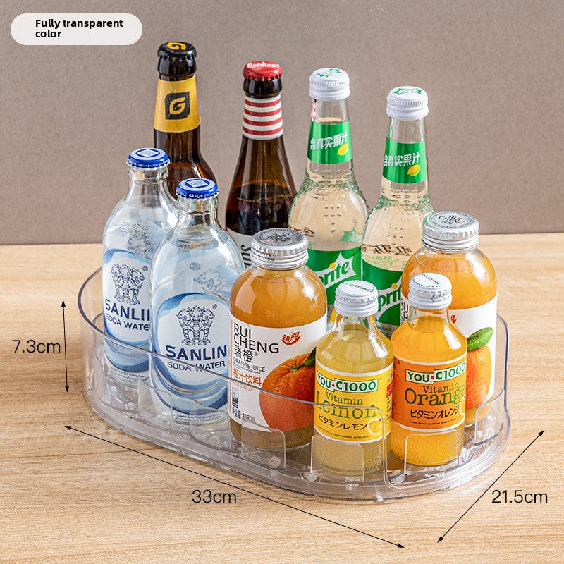 Fully transparent rotating tray with bottles, labelled 33 cm by 21.5 cm by 7.3 cm, option Fully Transparent