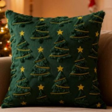 Plush carved cushion cover with red stars raised on a navy plush ground, view 52