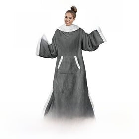 Wearable Flannel Blanket with Sleeves and Kangaroo Pocket