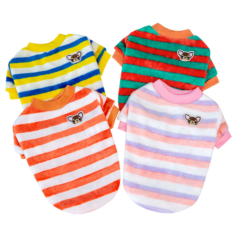Ribbed collar and cuffs of the plush fleece dog sweater in a solid color