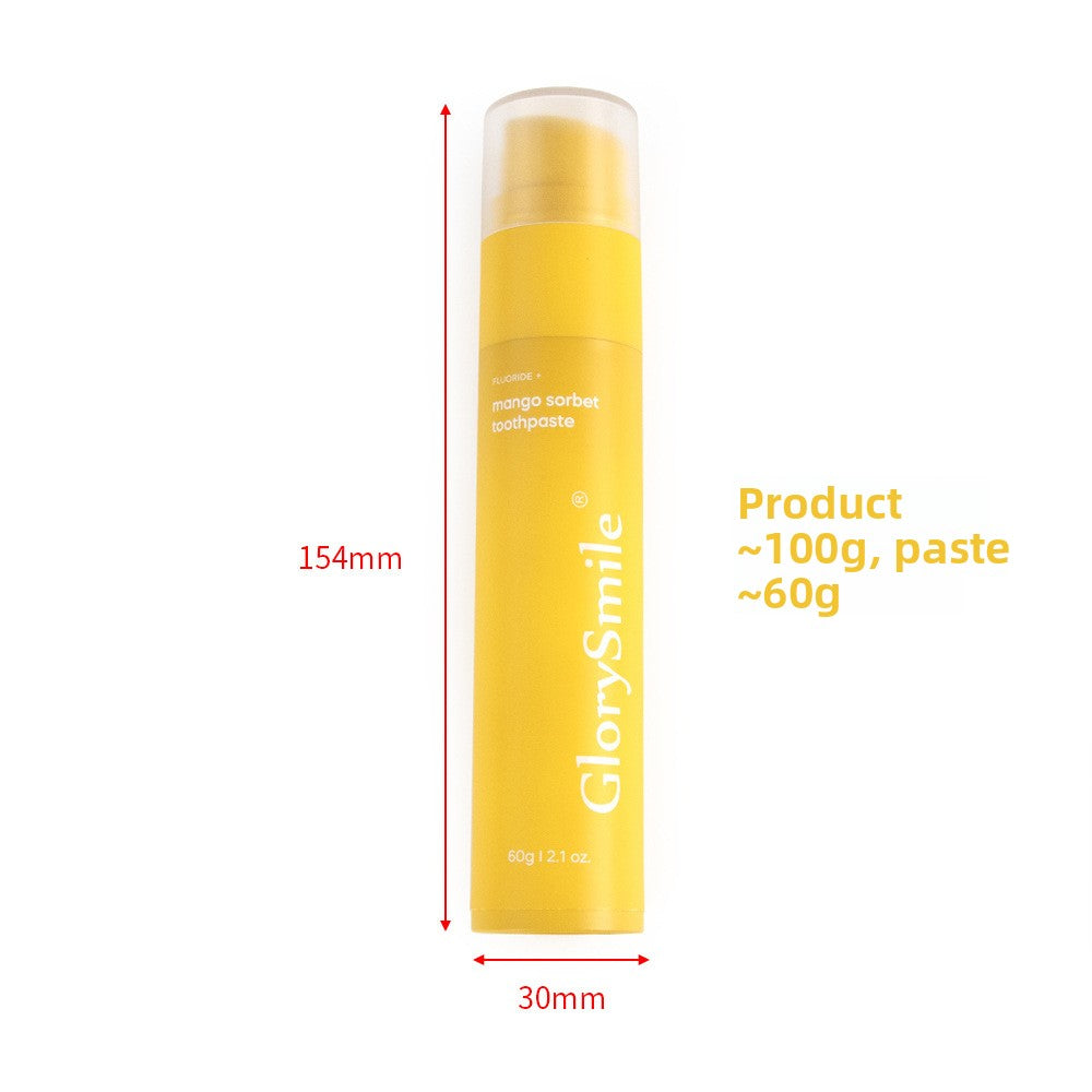 GlorySmile fluoride toothpaste pump tube shown from the front with its flavor name