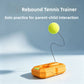 Orange tennis rebound base with a stringed yellow tennis ball against a blue background and a solo practice caption