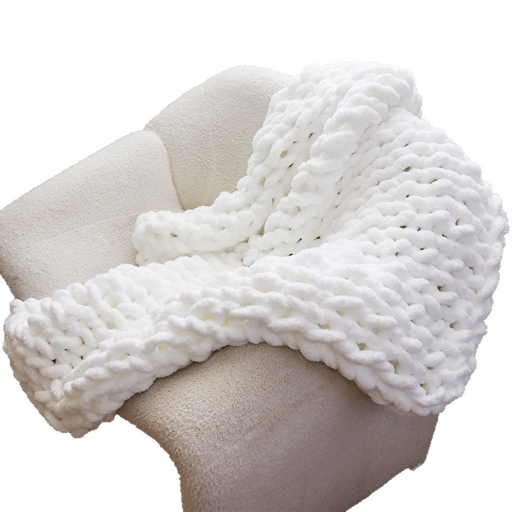 Thick Handwoven Chenille Knitted Throw Blanket for Sofa Bed