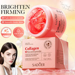 Pink collagen niacinamide jelly cream jar with red jelly and firming banner