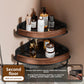 Two tier corner storage rack in coated ABS and steel with a walnut wood grain rail