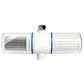 Option White filter: in-line shower filter with a white body and clear housings on a white background