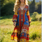 Womens Floral Print V-Neck Long Sleeve Dress