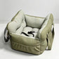 Padded car seat pet bed with raised bolster walls, carry handles and an inner clip detail of the padded bolster wall