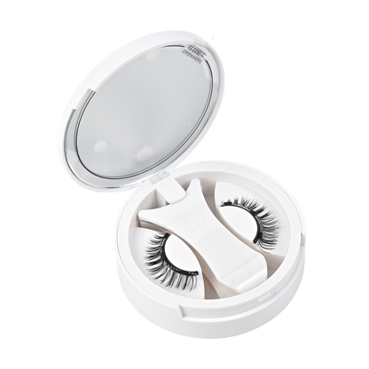 Magnetic reusable false eyelashes shown applied for a fuller lash look