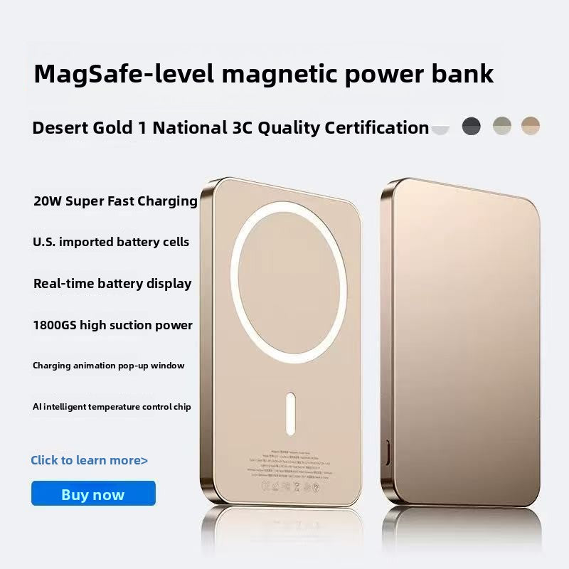 Magnetic power bank laid flat to show the charging ring on the top face