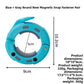 Teal round magnetic barbell collar with gray inserts, 5 cm bore, 18 by 10 by 4 cm, 320 g size chart