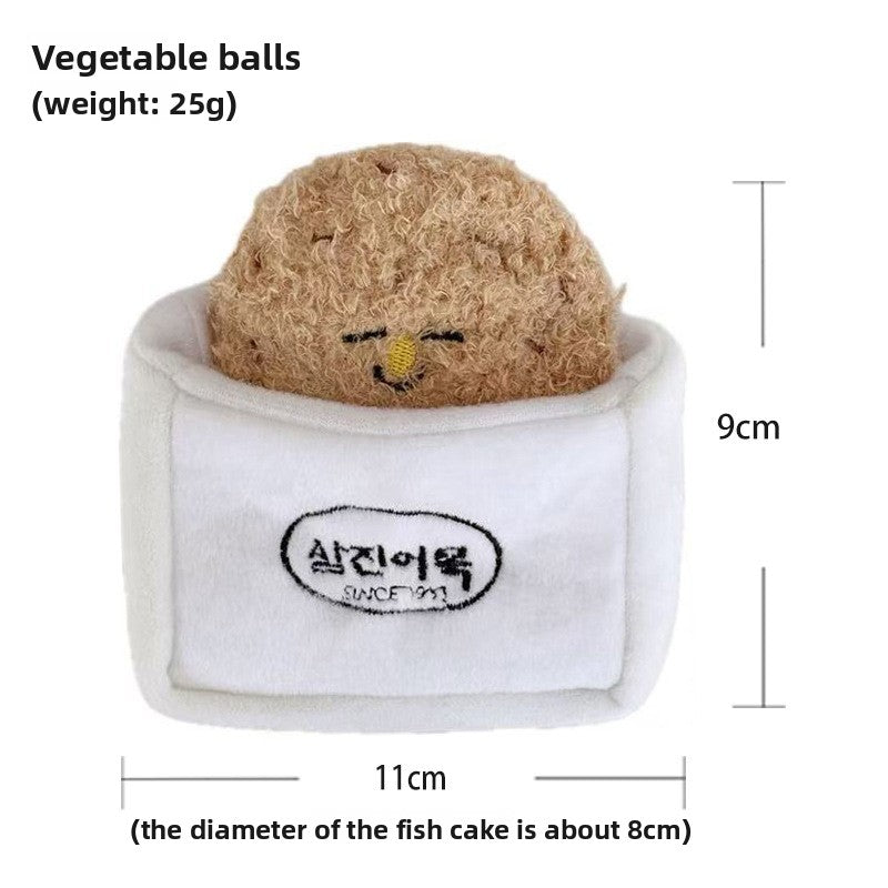 Corn velvet plush pet toy with an embroidered face and a squeaker inside for play