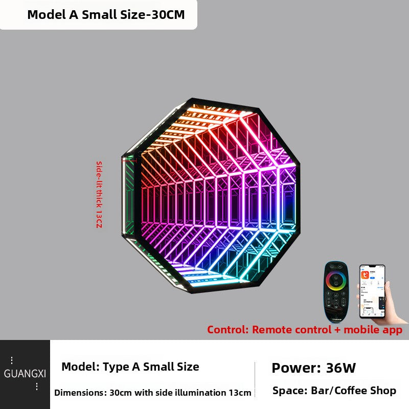 Model A small 30 cm infinity mirror lamp with remote control and mobile app inset