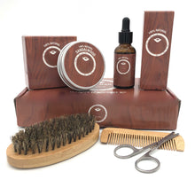 Beard Grooming Kit with Oil, Wax, Boar Bristle Brush, Comb and Scissors