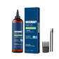 Dark blue rosemary hair and scalp oil bottle and box shown with a scalp comb and spoolie brushes