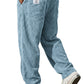 Elastic drawstring waistband detail of the wide wale corduroy trousers