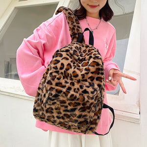Plush Leopard Print Backpack | front view product hero shot