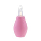 Manual baby nasal aspirator taken apart to show the bulb, nozzle and clear cap for cleaning