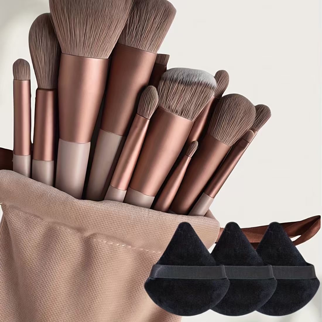 13 piece makeup brush set, close view of the soft nylon brush bristles