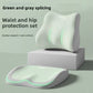 Ergonomic seat cushion shown in use on a chair through a long sitting day