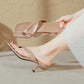 Square-Toe Kitten Heel Sandals | close up material texture