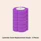 Stack of six purple flower shaped lavender scent replacement sponge heads with a ring pull on top